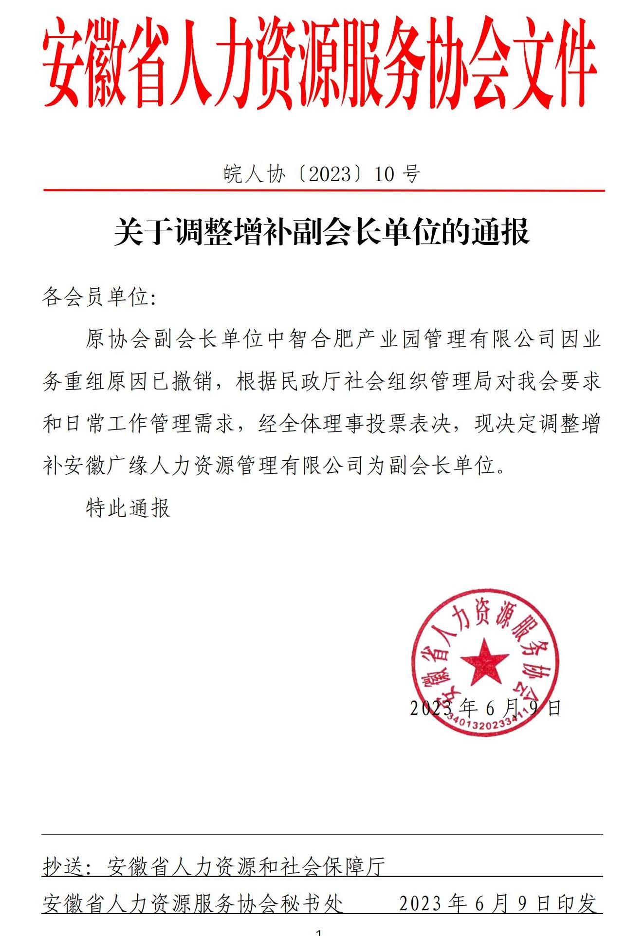 皖人协（2023）10号，关于调整增补副会长单位单位的通报_00.jpg